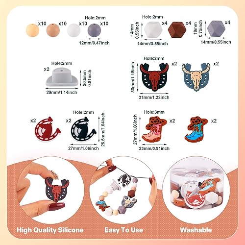 Miniatura 2 de Craftdady 66 cuentas de silicona vaqueras occidentales para botas de vaca, sombrero de caballo, cuentas focales de 0.472 pulgadas (0.472 in),