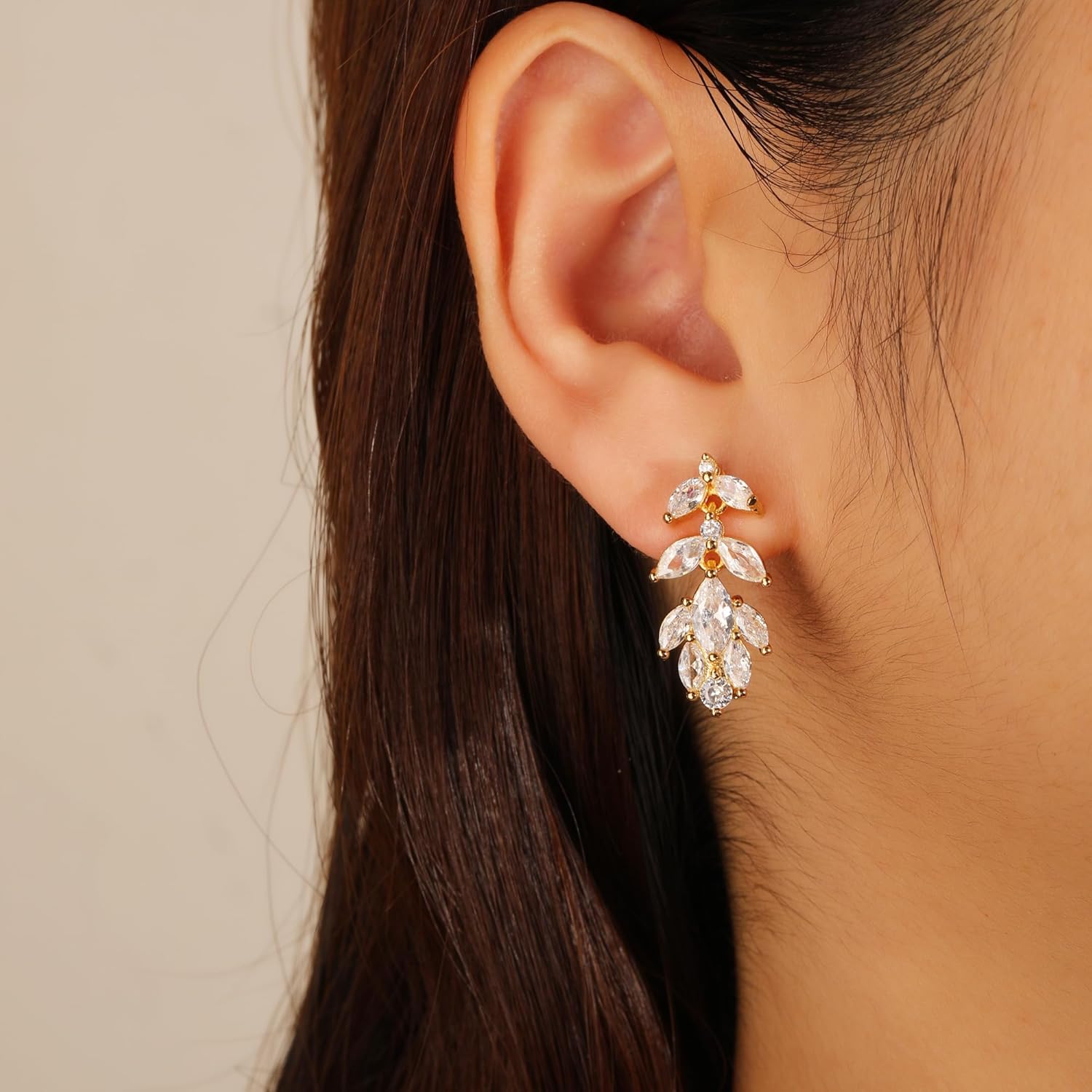 18K Gold-Plated Wheat Earring Studs with Cubic Zirconia | Exquisite Women's Dangle Gold Earrings - Image 2