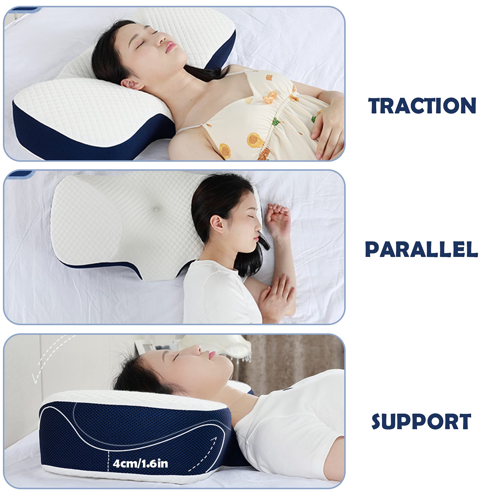 Hanzete Oreiller en mousse à mémoire de forme avec taie d'oreiller lavable en soie orthopédique ergonomique pour douleurs cervicales au cou et aux épaules pour les personnes dormant sur le côté, le