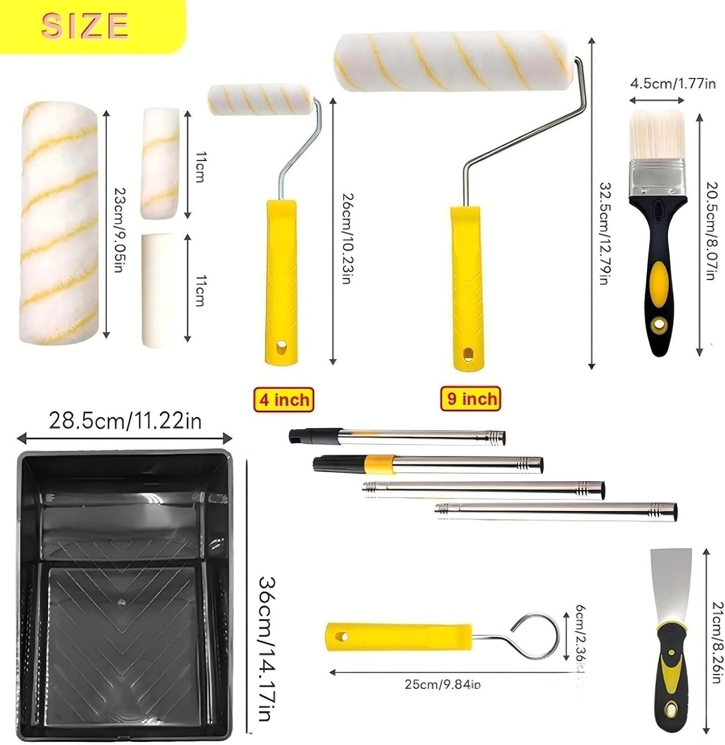 Professional Paint Roller Kit 16-Piece Set, Professional Painting Tool with Washable Roller Brush for Wall Painting, Superior Absorbency for All Paints & Stains, Reusable & Easy Clean