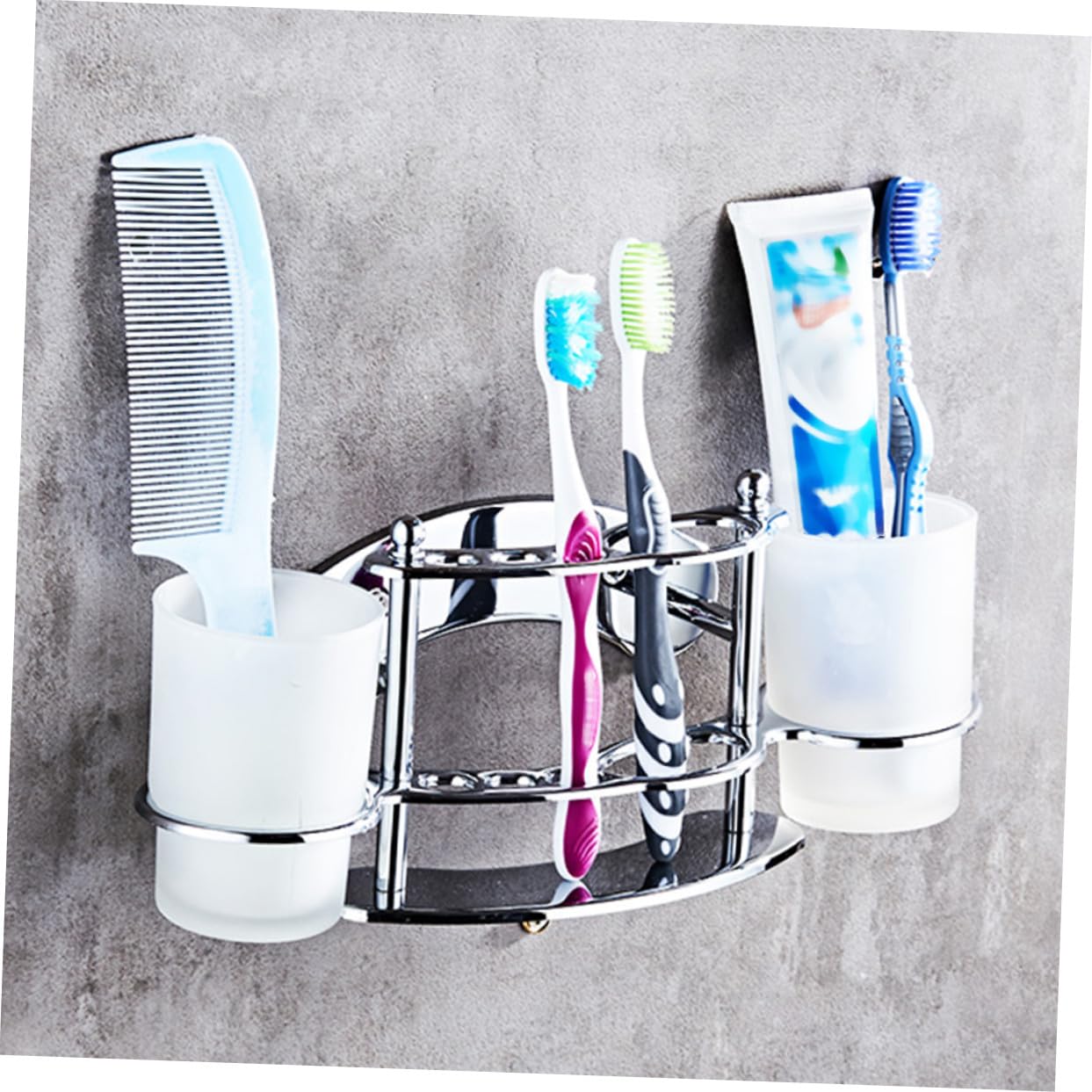 WOONEKY Spazzolino e Bicchiere da Parete in Acciaio Dentifricio per Bagno Supporto per Spazzolini e Bicchieri e Resistente Allumidità