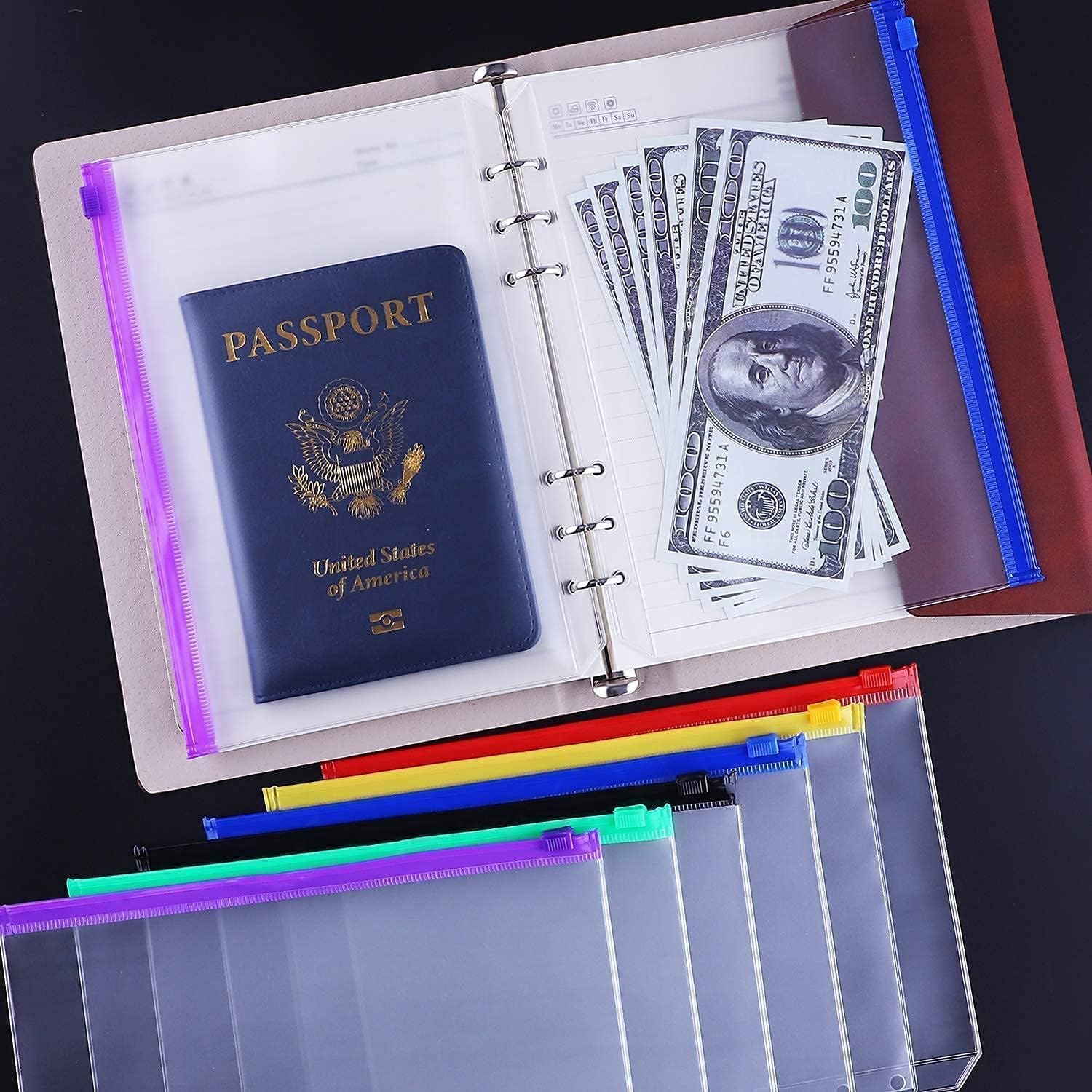 Antner A5 PU Leather Binder (Black) Bundle | 12pcs A5 Size Binder Pockets Multicolor Zipper