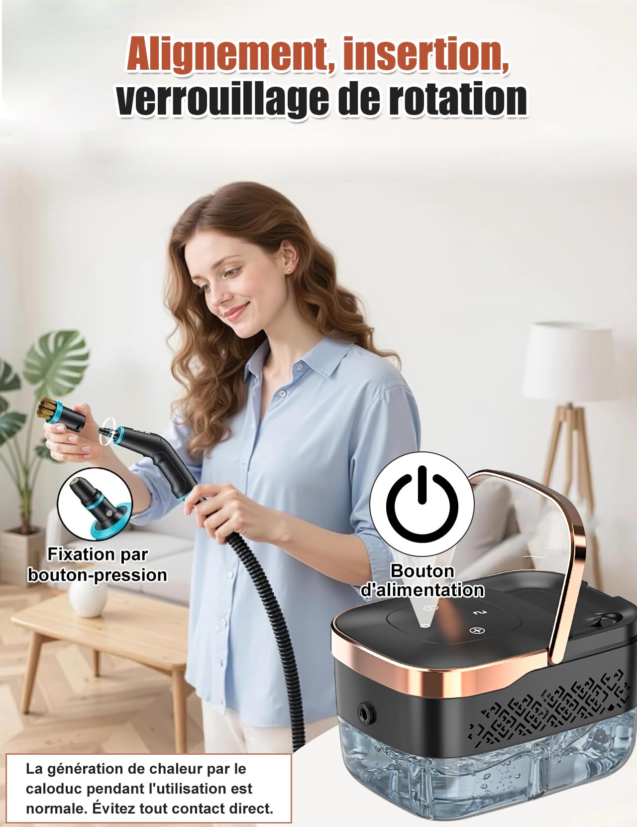 Nettoyeur à Vapeur, 2500W Nettoyeur à Vapeur Manuel Polyvalent avec 6 Vitesses Réglables et 8 Types de Buses, 1250ML Portable Haute Pression pour Maison et Voiture