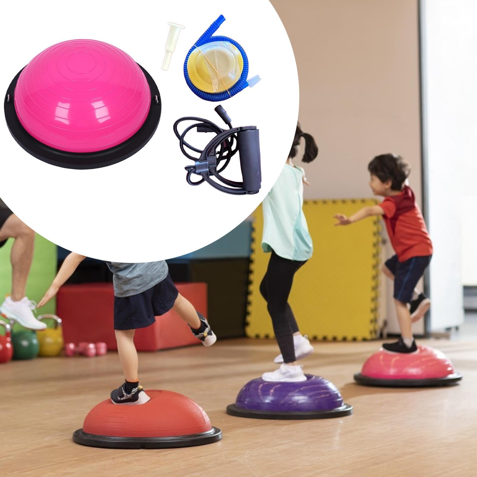 Balance Ball Trainingsgerät Gleichgewicht Halb Ball mit Widerstandsbändern Rutschfestem PVC Material für Training zu Hause Büro Studio, Rosa