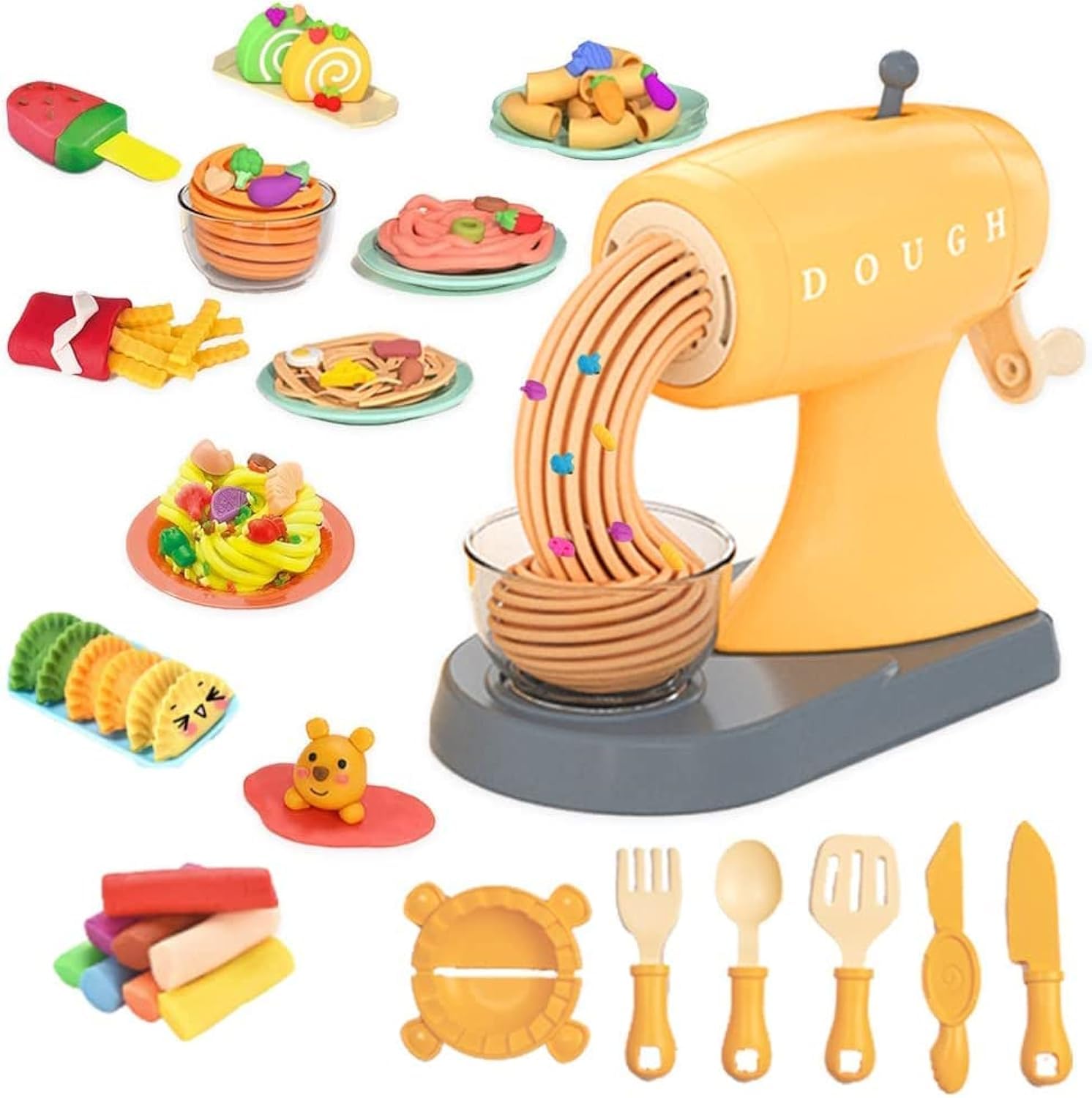 SYOSI Dough Kit for Kids, Dough Play Toys Noodle Maker, Kitchen Set Pasta Maker for Kids Birthday Weekend Party Pretend Gift for Toddler 3 4 5 6 7 8