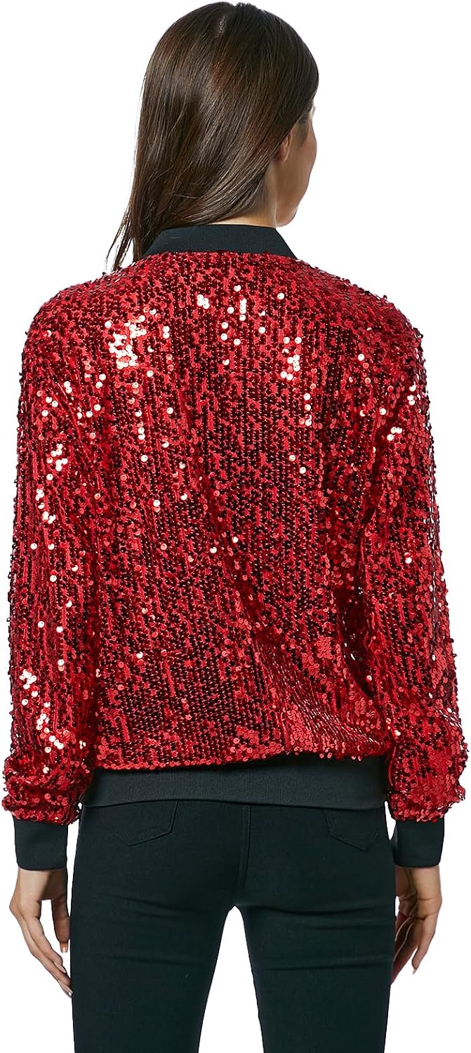 Womens Long Sleeve Sequin Open Front Zipper Jacket with Ribbed Cuffs image 5