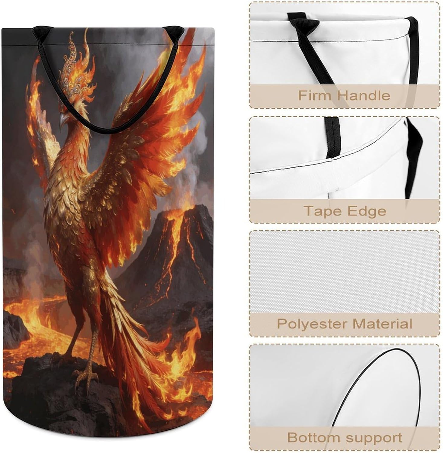 Pheonix Laundry Hamper Portable Lightweight Clothes Hampers Fashion Dirty Laundry Storage Basket Large Capacity Foldable Clothes Baskets for Bathroom Bedroom