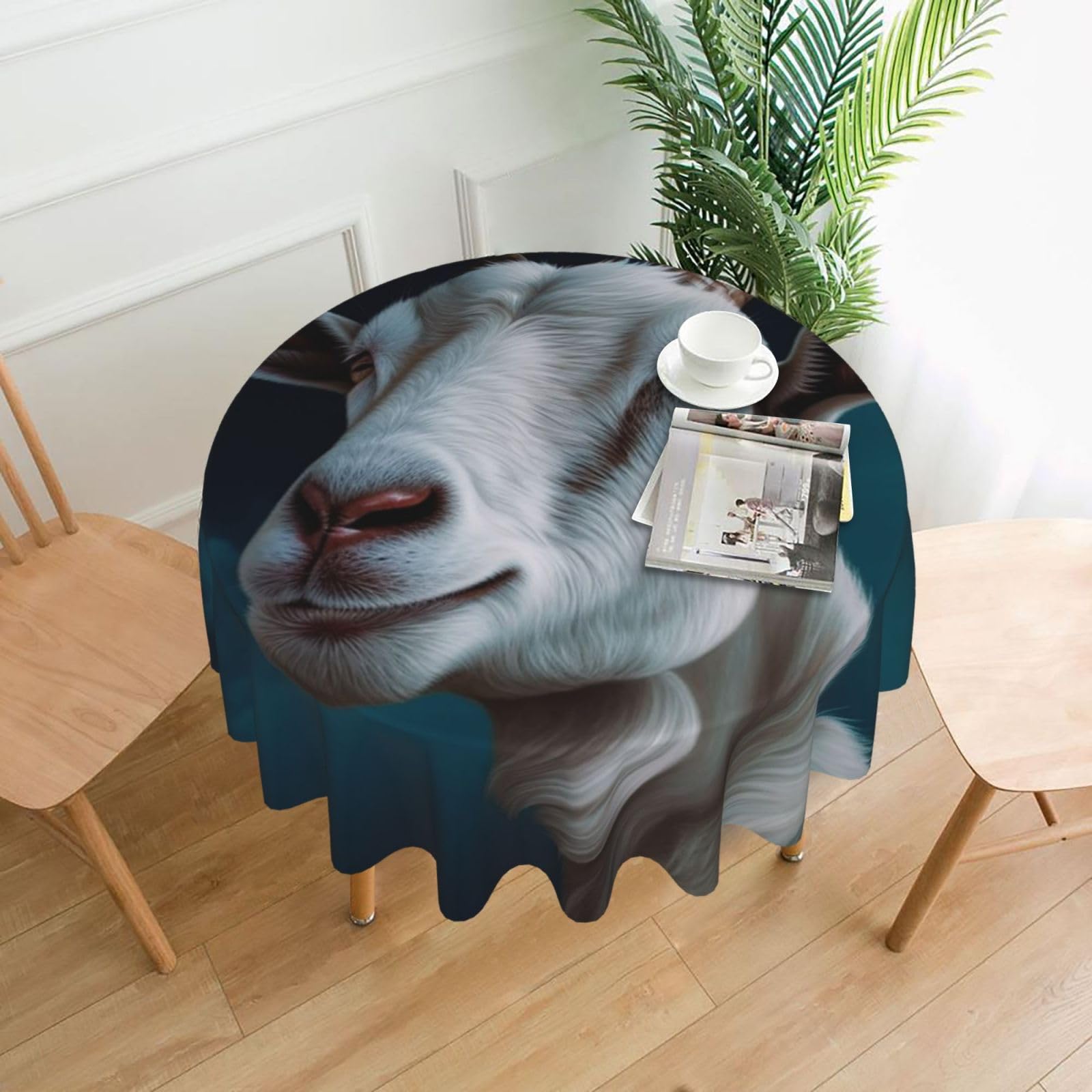FodPand Goat Tablecloths for Round Tables 60 Inch - Reusable Washable Dining Table Clothes - Stain and Wrinkle Resistant Decorative Fabric Table Cover for Wedding Party
