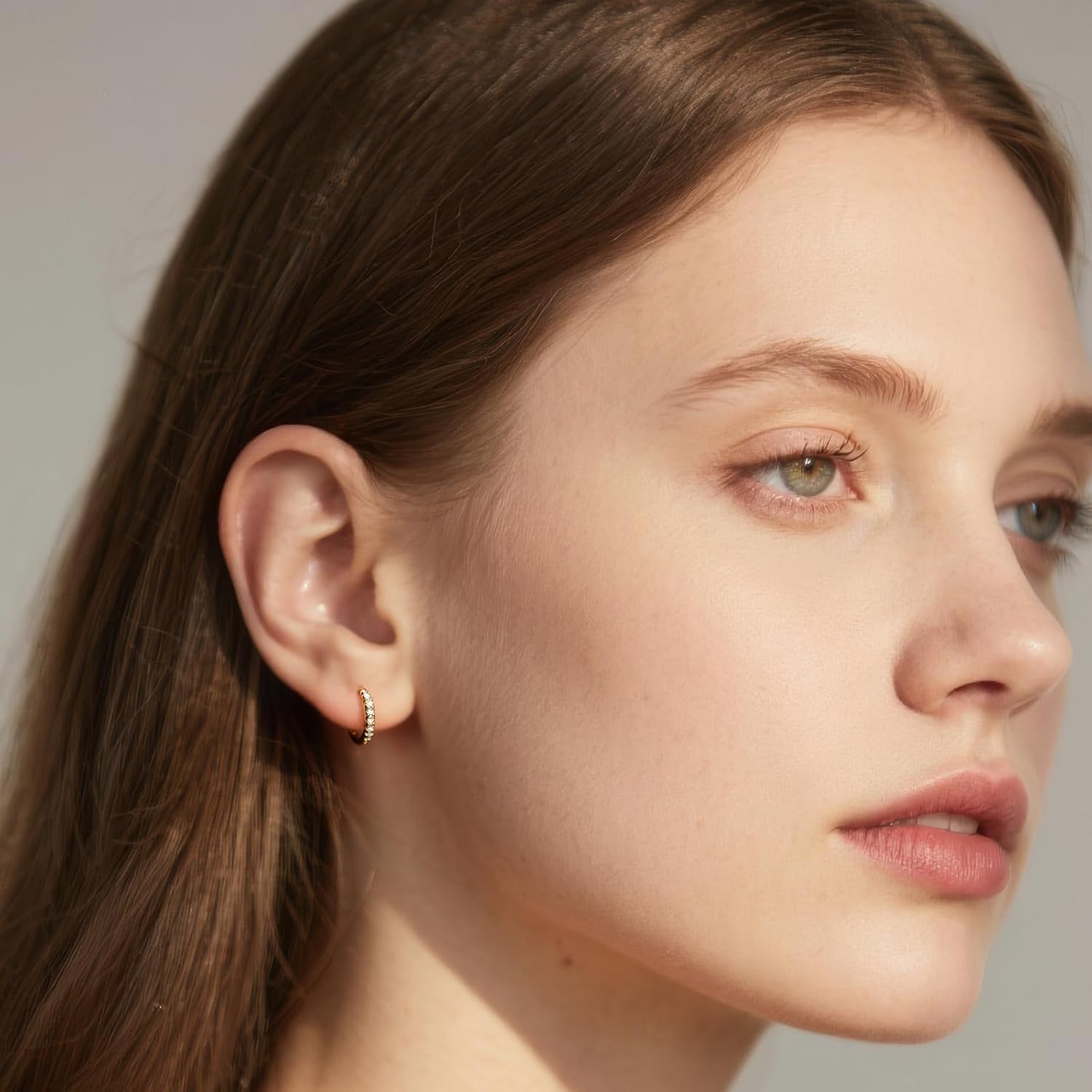 14K Gold Hoop Earrings for Women, Hypoallergenic Gold Plated Huggie Hoop Earrings, Lightweight Small Hoop Earrings with Round Cubic Zirconia, Gold Earrings for Women - Image 6