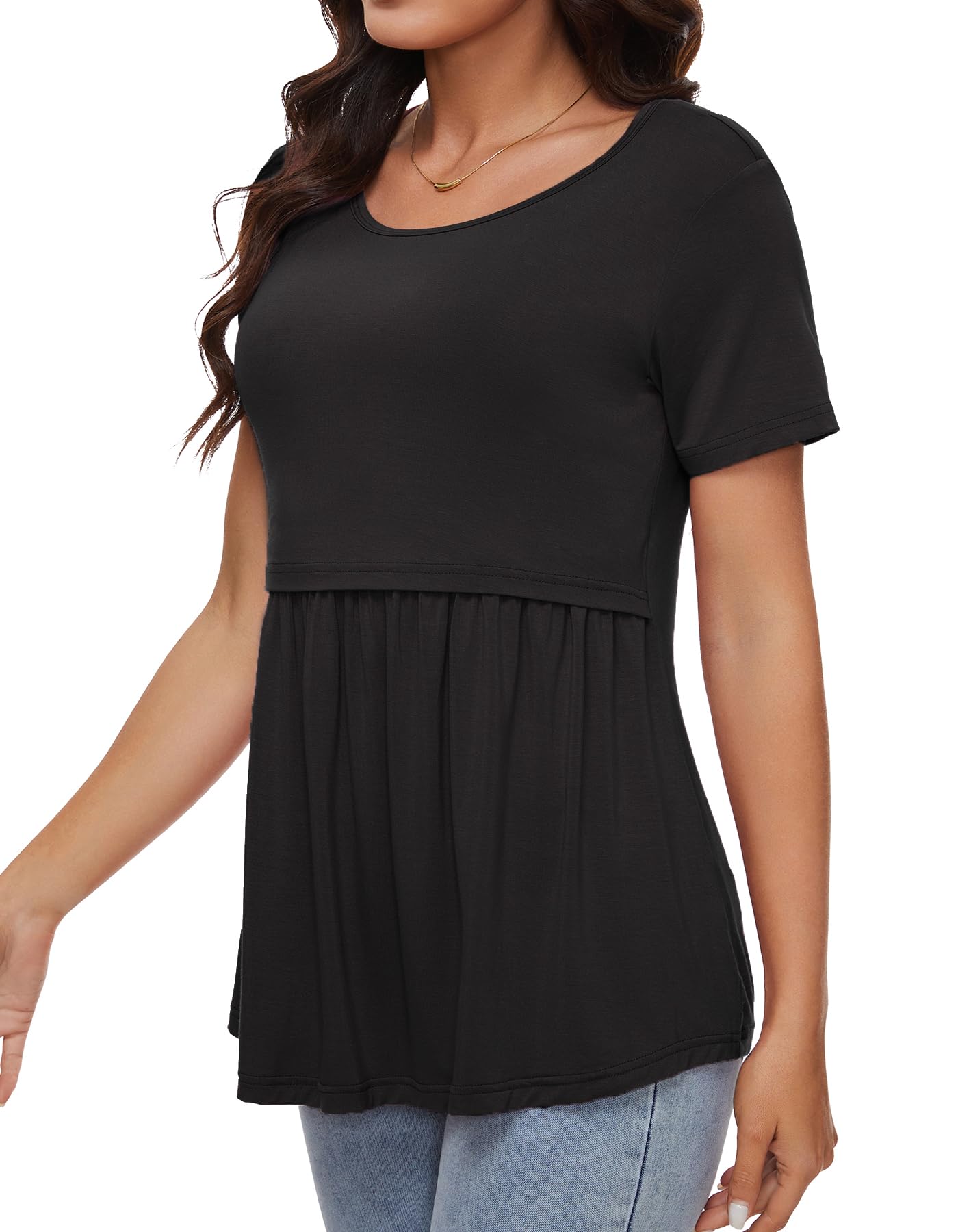Sosolism Camisetas de Maternidad Fluidas para Embarazo Top de Manga Corta de Lactancia Camisetas de Verano para Amamantar