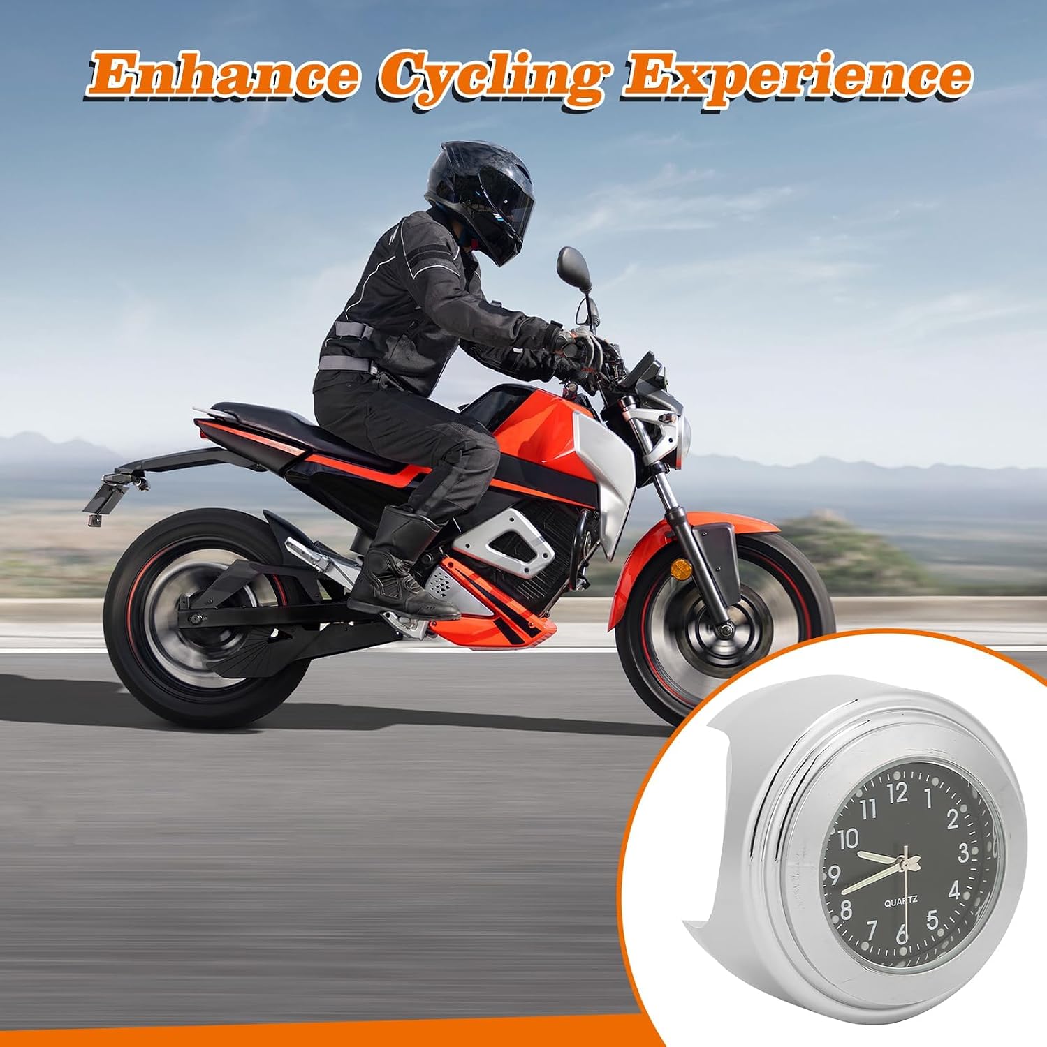 Motorcycle Handlebar Clock, Universal 7/8" to 1" Bike Handle Bar Watch | Bicycle Handlebar Clock Water Proof Bar Mount Watch for Cruiser, Chopper, Dirt Bike