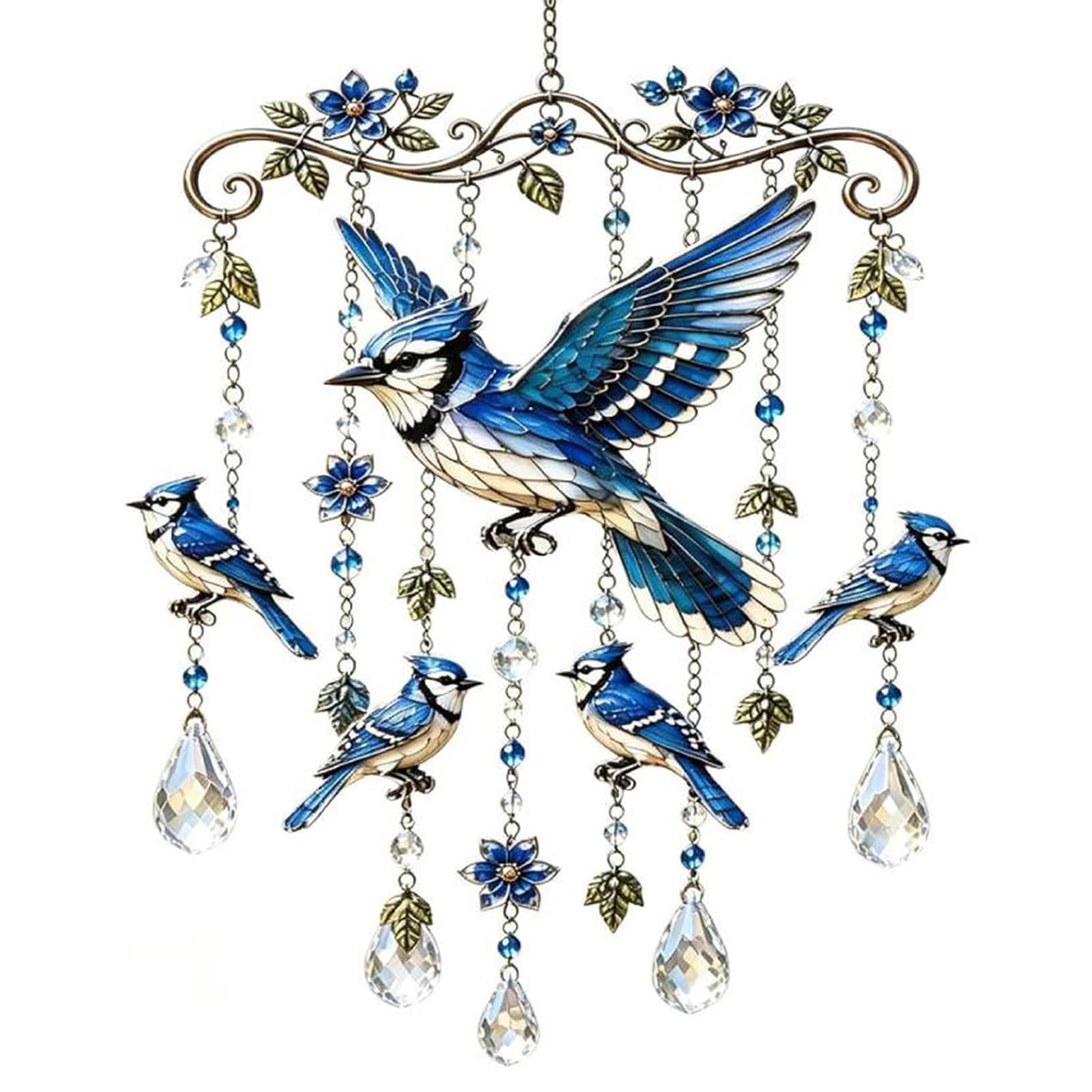 Generic Acrylic Stained Wind Chime for Porch Garden Balcony Bird Wind Catcher Ornament Charm Decorative Windchime for Mom Grandma Family Women Friends (Bluebird)