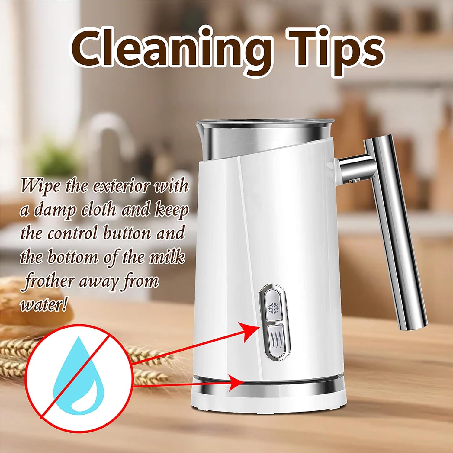 Milk Frother and Steamer, Non-Slip Stylish Design, Hot & Cold Milk Steamer with Temperature Control, Auto Shut-Off Frother for Coffee, Latte, Cappuccino, Macchiato (white)