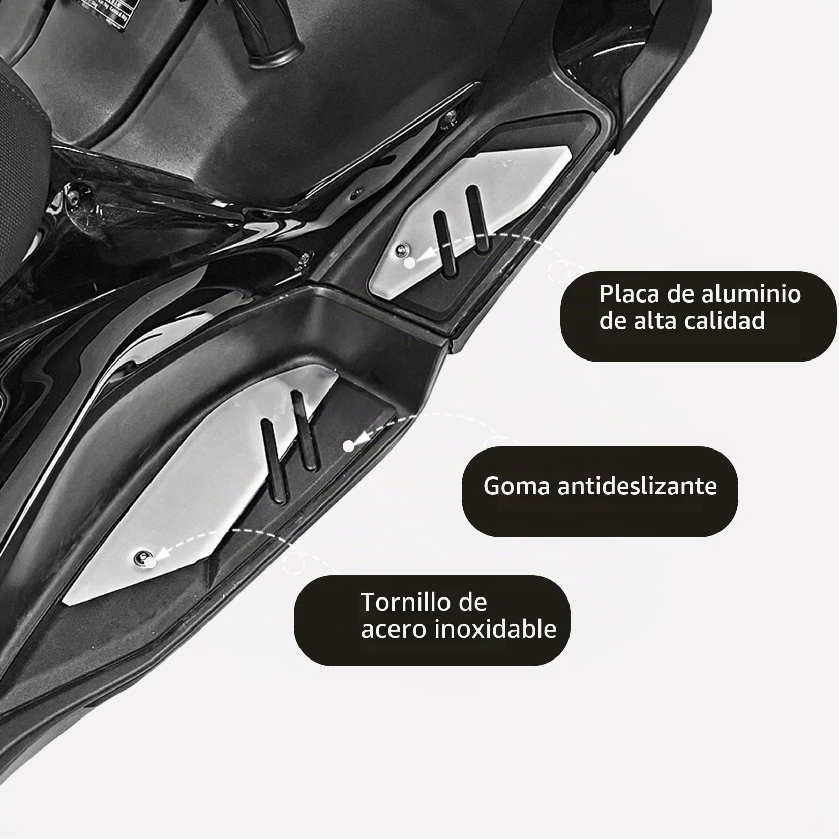 Estriberas Reposapiés Delanteros para Xmax 300 125 250 400 2017 2018 2019 2020 2021 2022 2023 2024, PSLER Pedal de Conductor Accesorios Decorativos para Motocicleta(Plata)