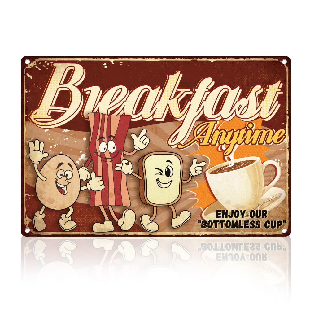 Breakfast Coffee Retro Wall Decor Metal Tin Sign Metal Tin Sign 8X12 Inch