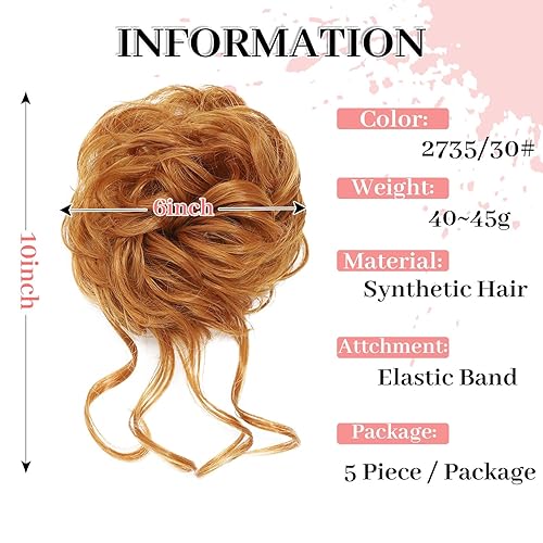 Miniatura 2 de 5 piezas de extensiones de cabello para moños desordenados con scrunchies y cola de caballo con banda elástica de goma para peinados recogidos, set