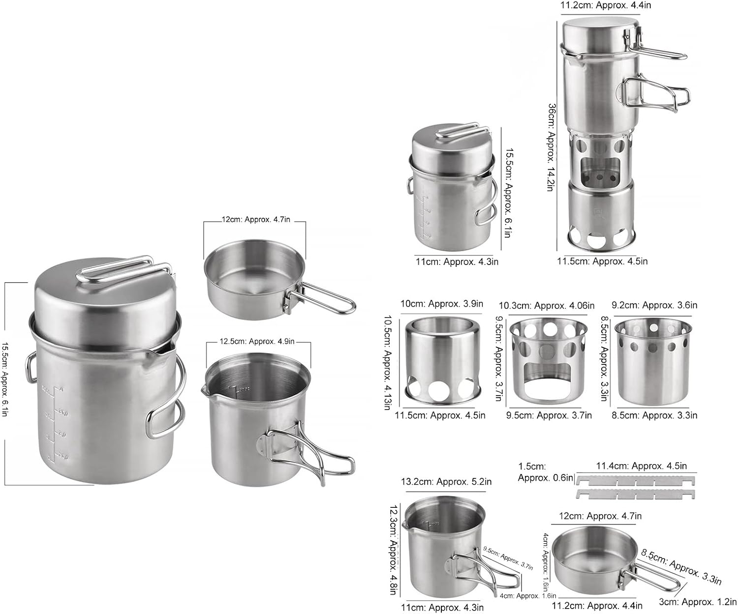 Camping Pot Set Stainless Steel Camping Cookware Kit Portable Camping Stove Cooking Pot Kit for Outdoor Camping Picnic Hiking