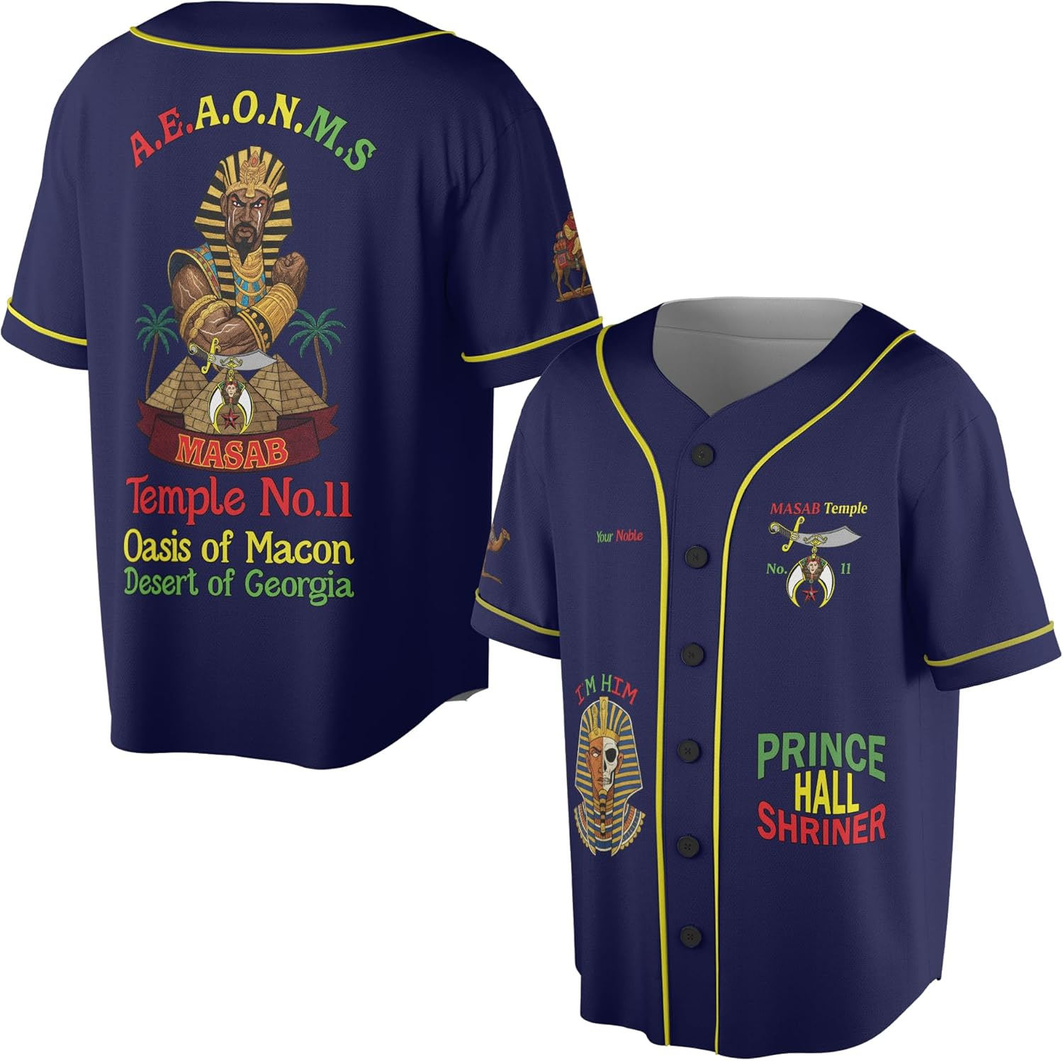 Custom Temple Name Nobles Mystic Shrine AEAONMS King Desert Prince Hall Shriner 3D Baseball Jersey S-5XL