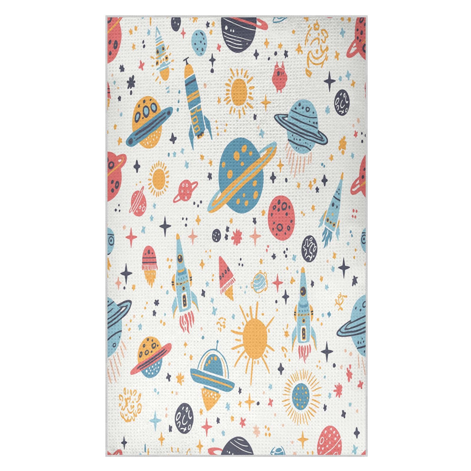 BURSTDDY Cartoon Planet Kitchen Towels,Absorbent Dish Towels 1 Pack
