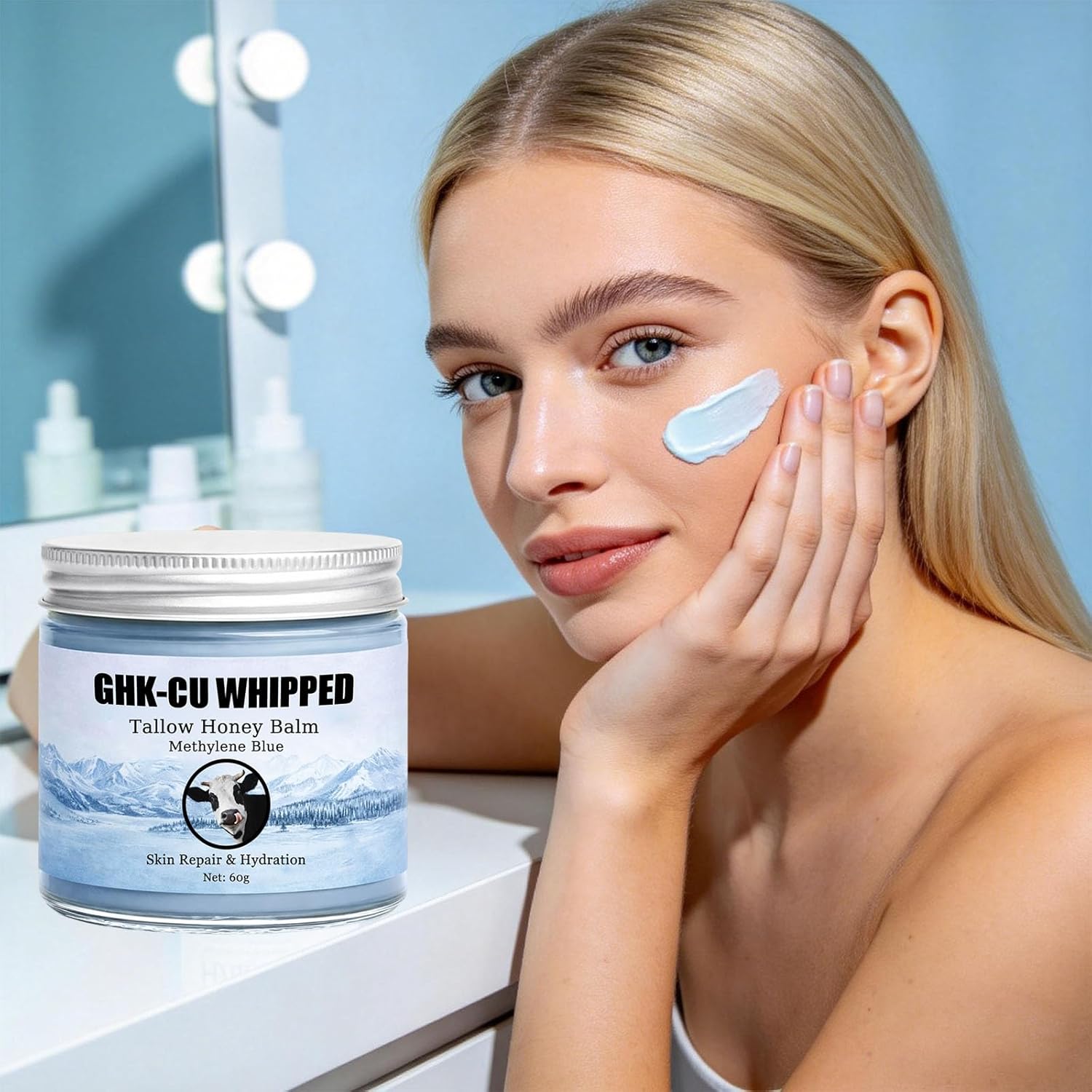 Ghk-Cu Whipped Tallow Honey Balm, 2oz Copper Peptides GHK-Cu Whipped Beef Tallow for Skin, Natural Face and Body Moisturizer for Mature, Dry & Sensitive Skin (3PCS)