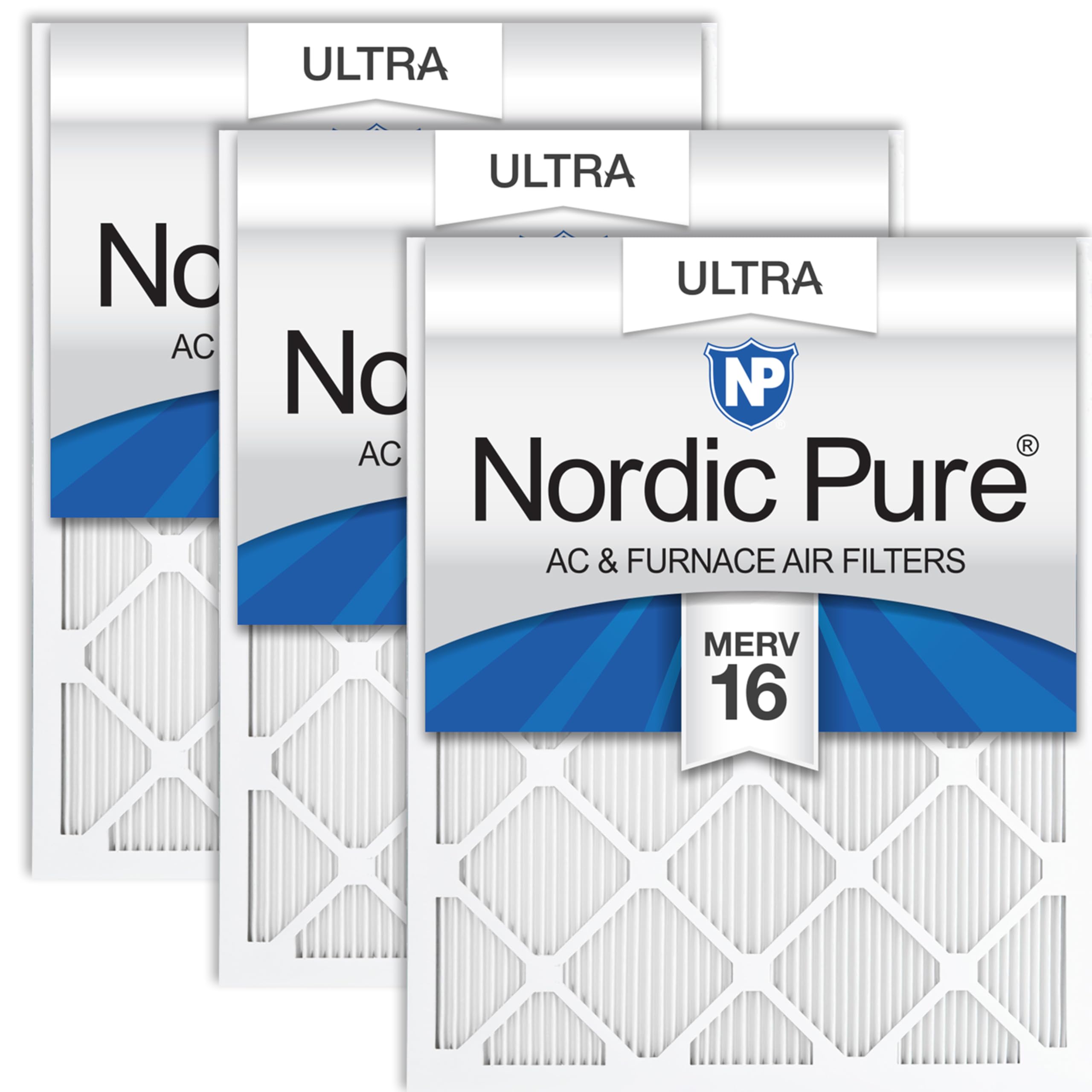 Nordic Pure 10x20x1 Pleated Ultra MERV 16 AC Furnace Air Filters 3 Pack | Actual Size: 9 1/2 x 19 1/2 x 3/4 Made in USA, Pro Strength HVAC Filtration, Fine Particles, Dust, Pollen &amp; Pet Dander