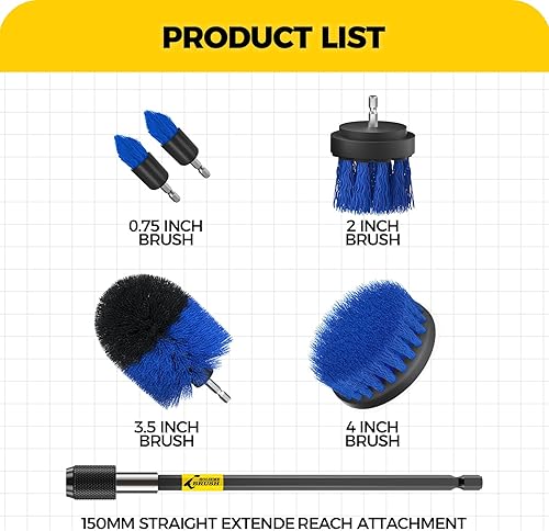 Miniatura 7 de Holikme Juego de 4 cepillos de taladro para limpieza de cepillo de limpieza extendido, juego de accesorios largos multiusos, kit de cepillos de