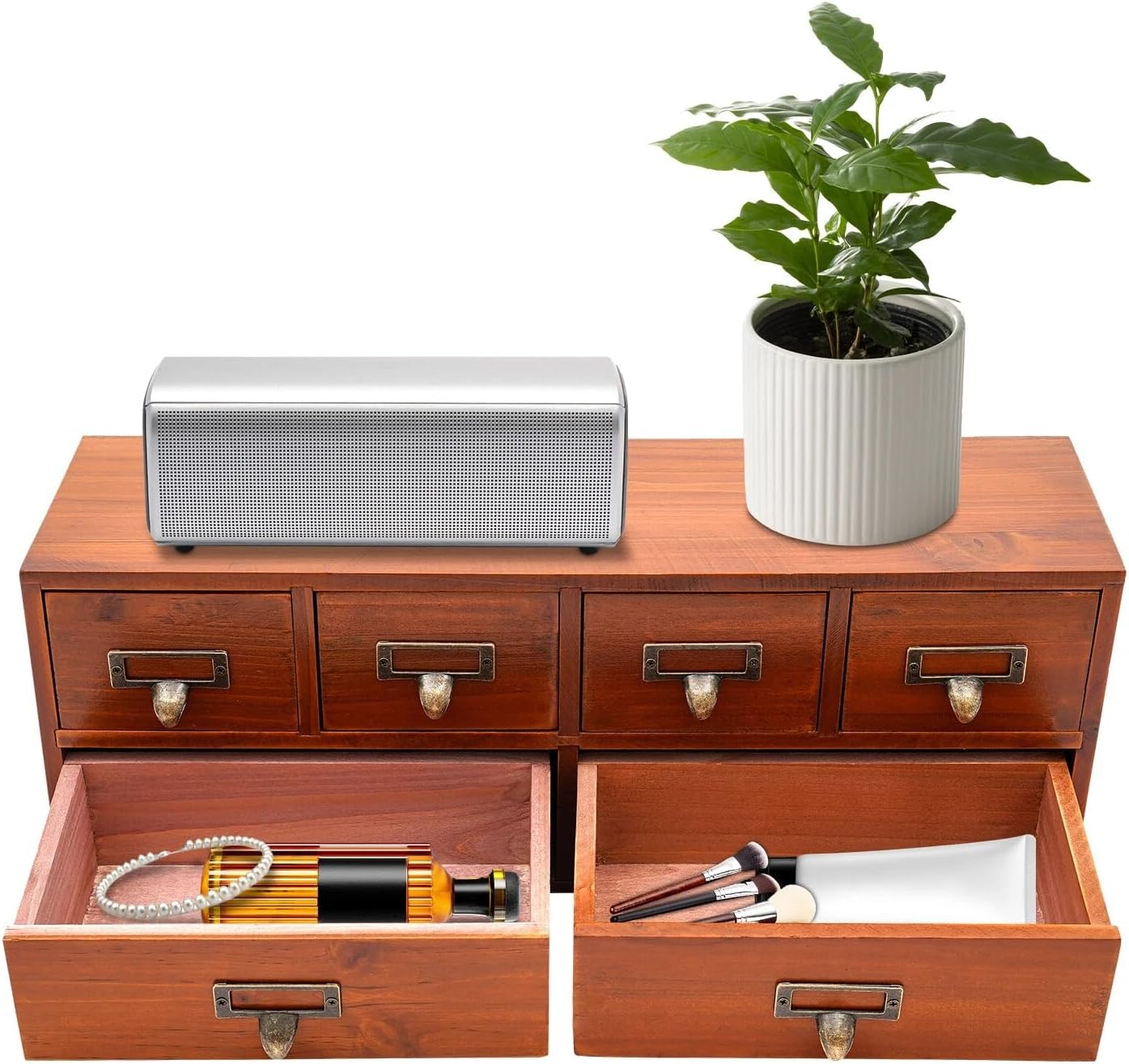6-Drawer Vintage Desk Organizer, Desktop Storage Organizer, Vintage Wooden Drawers Library Card Catalog Cabinet for Store Medicine, Jewelry, Tea Collection, Office Home