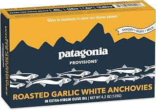 Patagonia Provisions Roasted Garlic White Anchovies - Sustainably Sourced Spain, 21g Protein, Gluten-Free, 4.2oz Tin