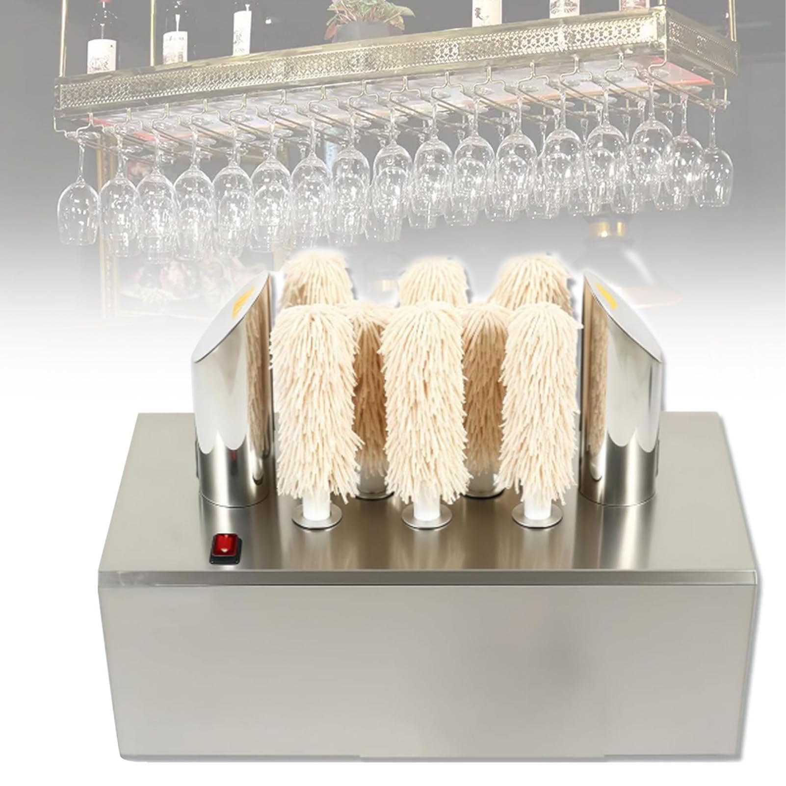 Ofyphth Electric Wine Glass Polisher, Commercial Electric Wine Glass Polisher/Wiping Machine, 3/5/8 Heads Available, Hot Air Drying, for Wine Glasses, Beer Mugs. 8Head