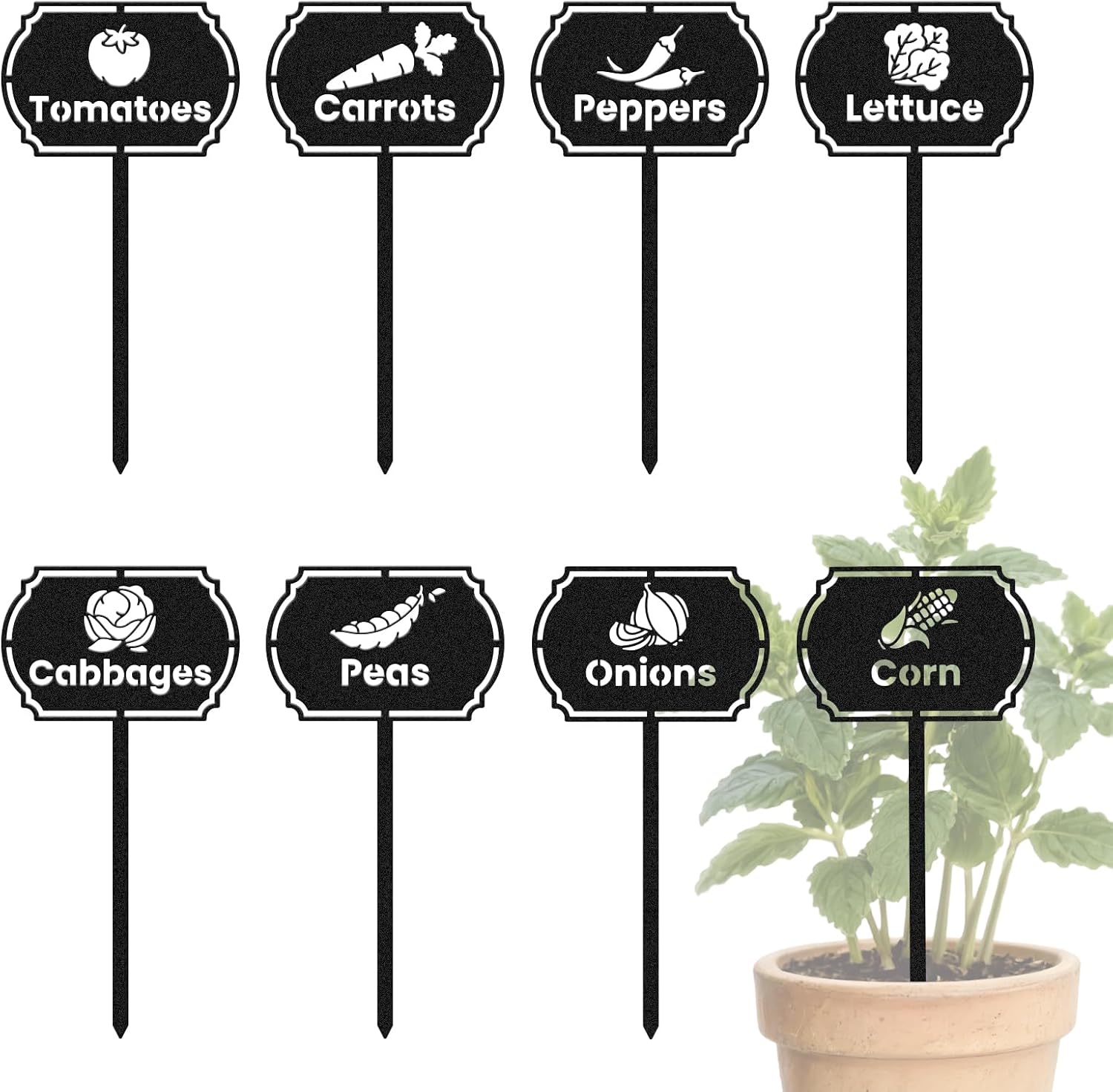 CUTHOLLOW 8PCS Metal Plant Markers Stakes Vegetable for Outdoor Indoor, 3.5"x7" Waterproof Cute Garden Plant Labels Signs Tags for Farmhouse Greenhouse Decor - Funny Gardening Gifts