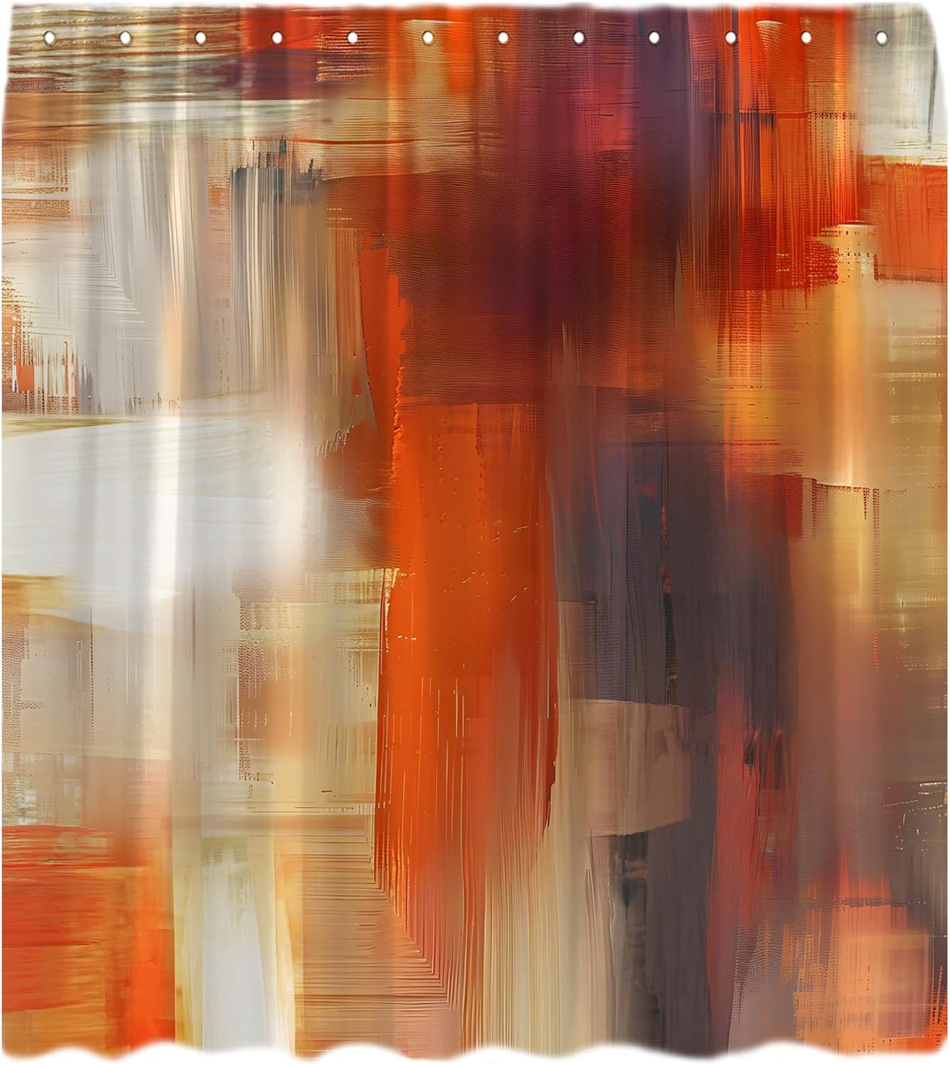 Abstract Orange Shower Curtain Burnt Orange Brown Oil Painting Watercolor Grunge Brushstrokes Art Decor Bathroom Curtain Set with Hook