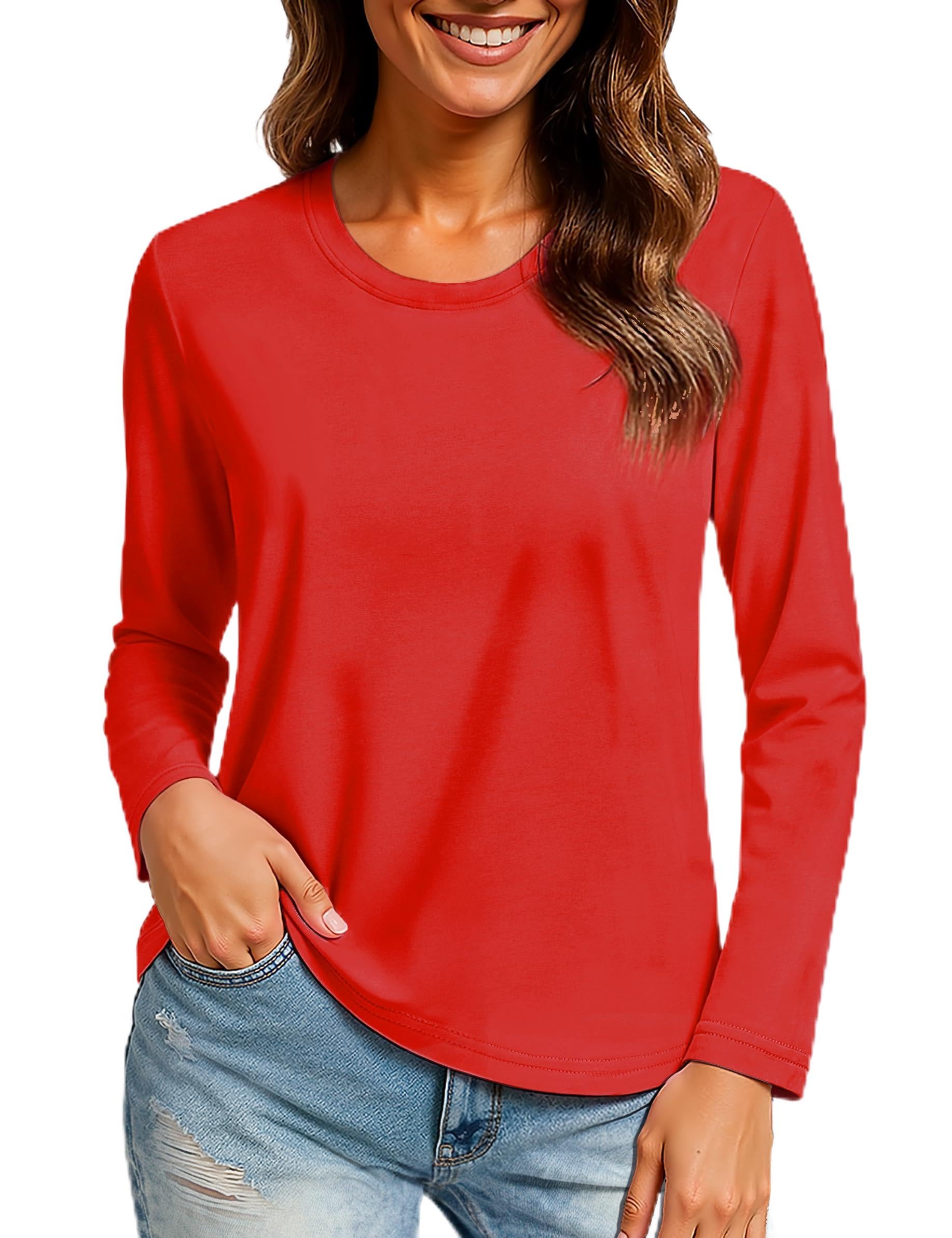 TACVASEN Langarmshirts für Damen T Shirt Baumwolle Langarm Yoga Shirt Rundhals Oberteile Tops Klassisch Unterziehshirt