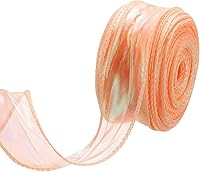 Vista 71 de MECCANIXITY Cinta de Organza Transparente con Alambre Brillante de 2 3/8" de Ancho, Cintas de Gasa Iridiscente Pastel de 3 Yardas Color Beige