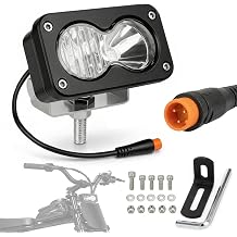 Baja Style ebike Headlight RidstarQ20 3 pin Julet Plug and Play Waterproof Connector 20W LED 12V-60V Wide Voltage for Hybrid Front Lamp with Dual Bracket Mount Off-Road Spot Flood Light White