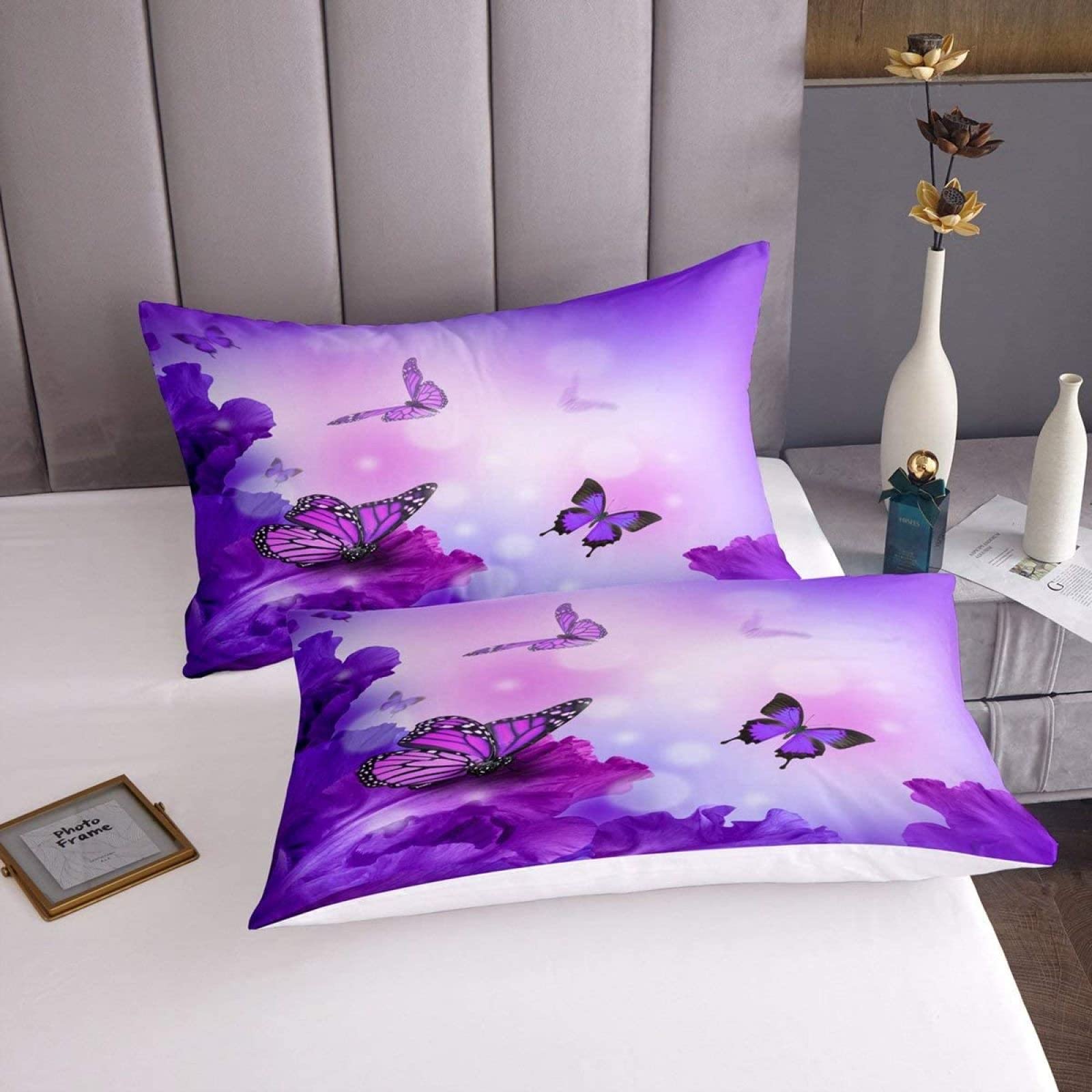Housse De Couette 140x200 Cm + 2 Taies 65x65 Cm - Imprimé Papillon 3D En Microfibre Douce - Parure De Lit 3 Pièces