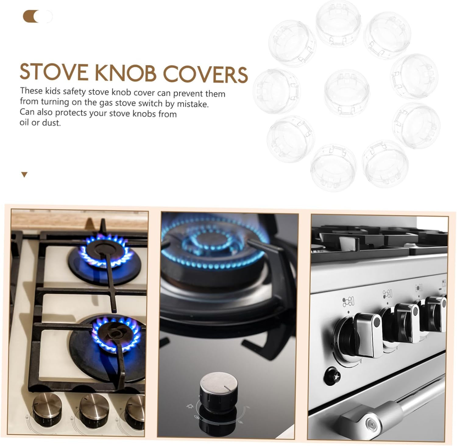 OSALADI 10pcs Safety Gas Stove Knob Covers Transparent Protectors to Prevent Accidents for Boys and Girls and Pets Easy to Use for Home Safety