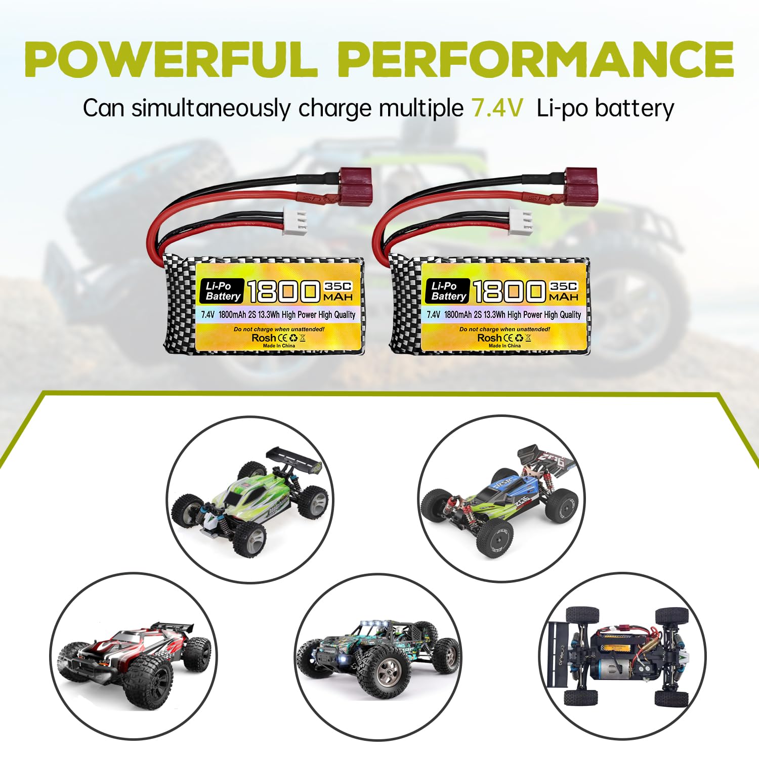Lot de 2 batteries Li-ion 7,4 V 35 C 1800 mAh pour WLTYOS K929-B A959-B 12401 12402 12403 12404 12423 12428 144001 1/18 1/14 1/12 jouet télécommandé. Batterie de voiture