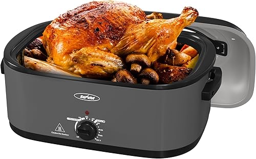 Miniatura 74 de Sunvivi Horno asador eléctrico de 24 cuartos de galón con tapa visible autohilvanado, horno asador de pavo con sartén y estante extraíbles, perfecto