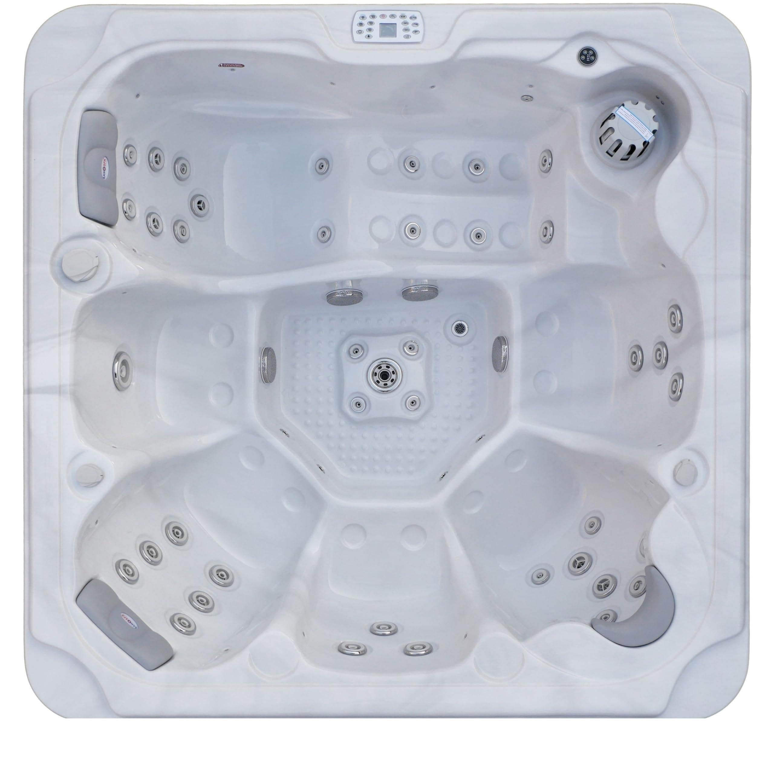 Outdoor idromassaggio SPA POOL Oasis Maxi bianco – con copertura e barra – Dimensioni 210 x 210 x 95 cm – 52 ugelli massaggianti, LED, radio, altoparlante, Bluetooth, SPA per 6 persone