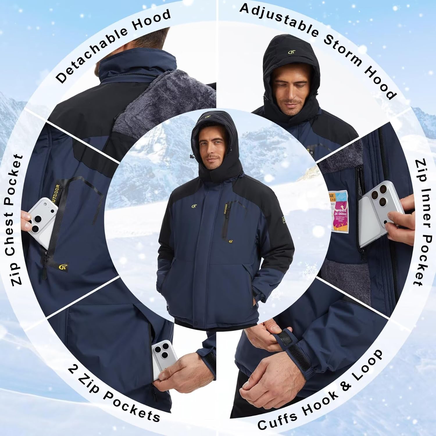 QPNGRP Mens Waterproof Ski Snowboard Jacket Winter Windproof Snow Coat - Image 3