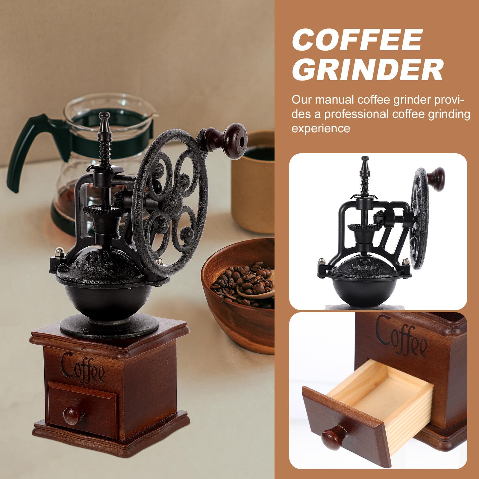 ULTECHNOVO Vintage Kleiner Kaffeemühle und Eisen Manuell für Kaffeebohnen und Pfeffer Tragbar für Camping und Reisen