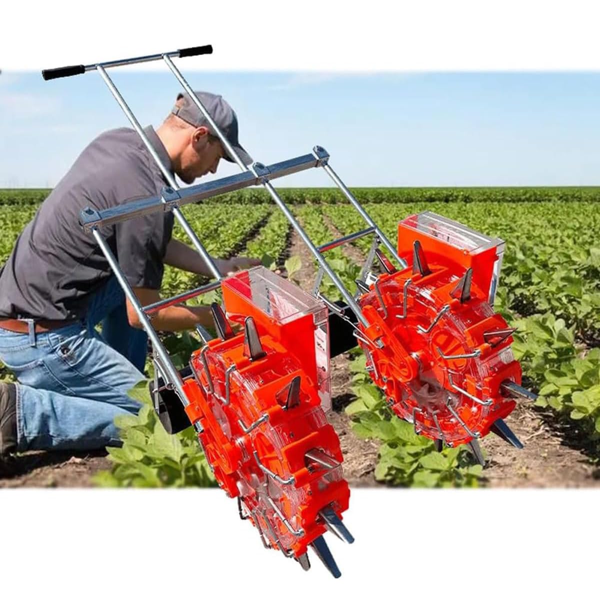 Semoir manuel à double rang, semoir à rouleau à pousser à la main et applicateur d'engrais, semoir à rouleau portatif pour arachides, maïs et haricots, semoir de précision pour jardin.,8 mouths