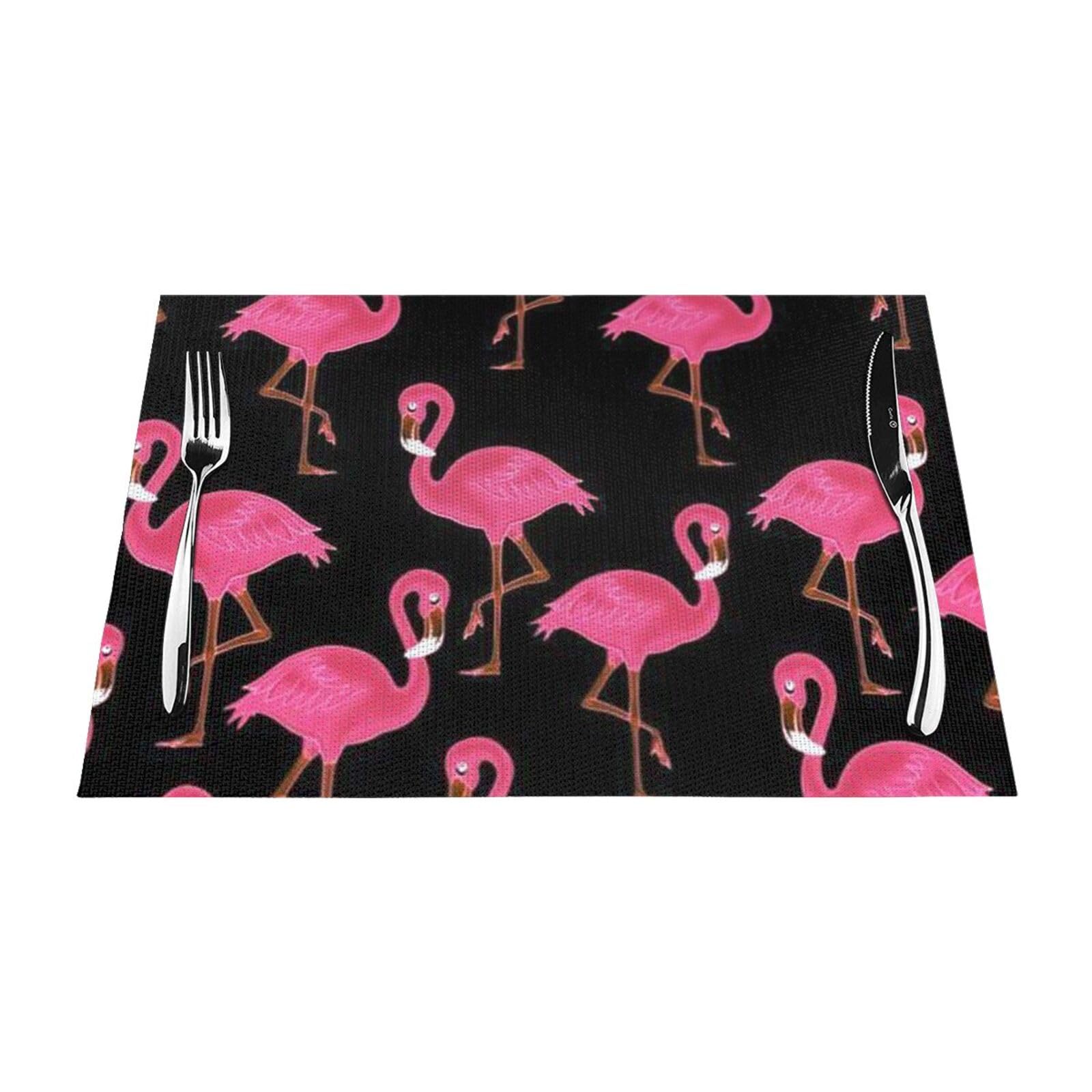 PVC Placemat Set of 6 PCS, 45x30 CM, Lovely Pink Flamingos Printed Non-Slip Heat Resistant Place Mats for Kitchen Dining Table Indoor Outdoor