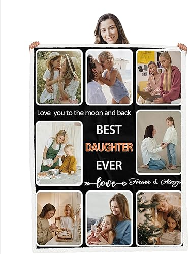 Regalos para hija - Manta personalizada con fotos, manta personalizada con la mejor hija, regalos de cumpleaños para hija de parte de papá y mamá,
