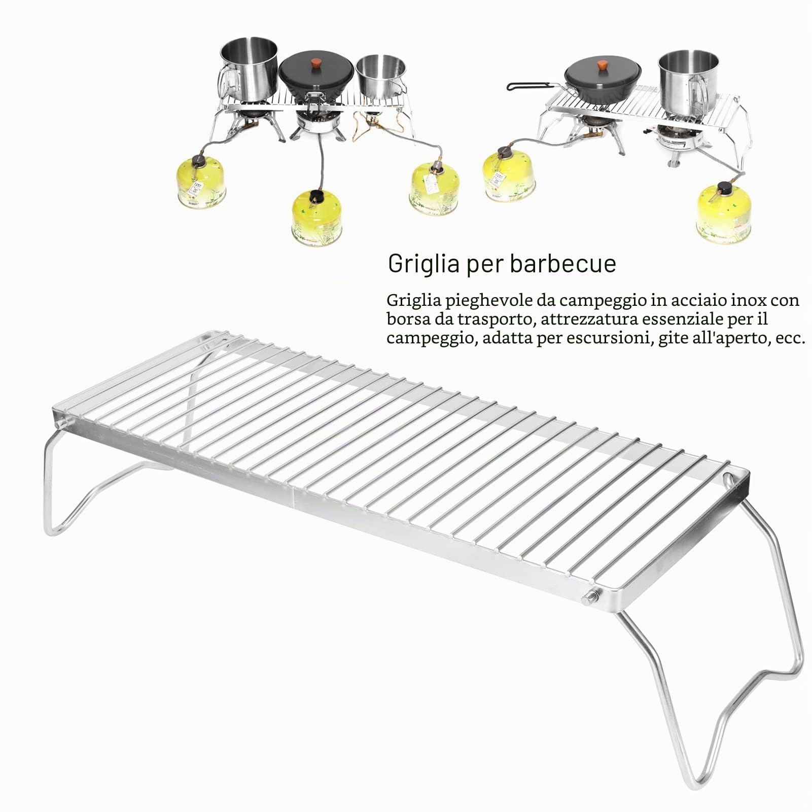 Supporto per Fornello da Barbecue da Campo, Griglia Pieghevole per Pentole da Campeggio Portatile in Acciaio Inossidabile, Design a Griglia con Custodia