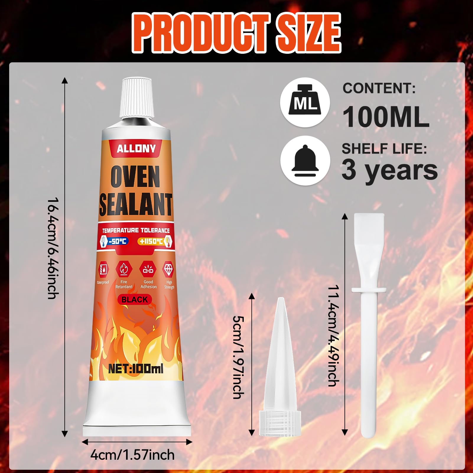 ALLONY Adesivo in silicone nero resistente al calore 1000°C 100 ml