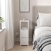 Vista 5 de TUTOTAK Small Narrow End Table with Charging Station, Side Table with Outlets, Nightstand with 2 Cloth Drawers, Couch Table, for Living Room