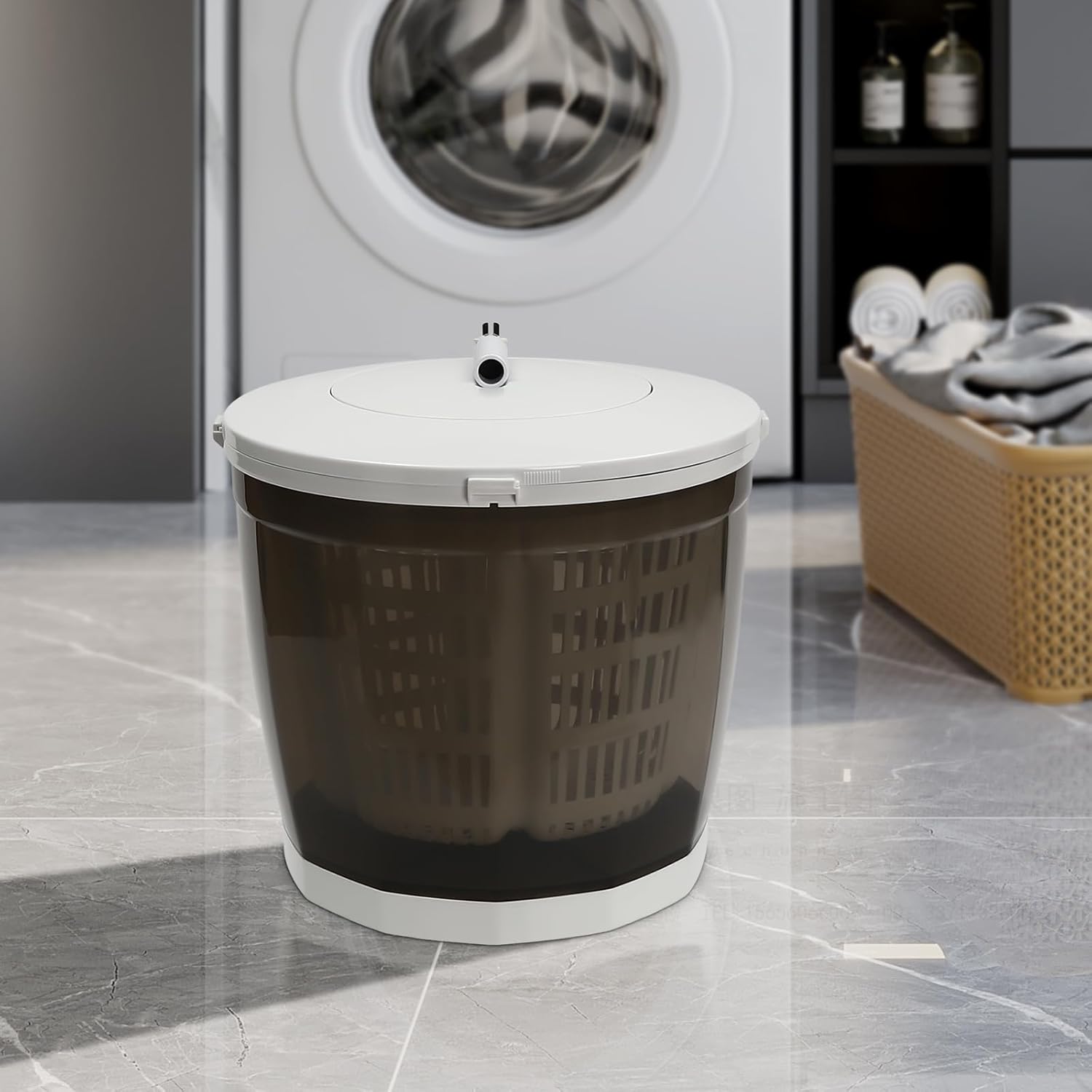 Mini Portable 2 in 1 Manual Non-Electric Washing Machine, Clothes Spin Dryer, Compact Traveling Outdoor Washer (Grey)