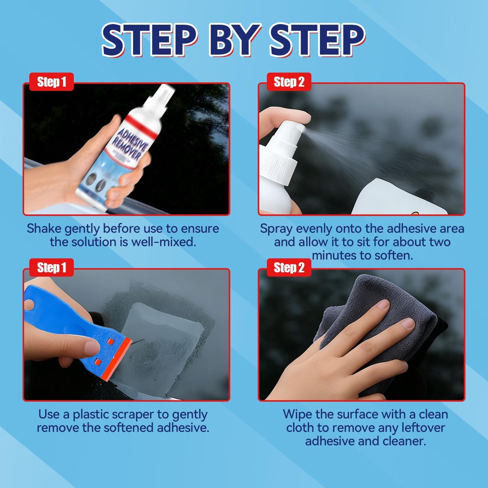 Adhesive Remover Spray, Sticker Remover Cleaning Multi-Surface Residue, Glue Remover for Tap, Decals, Glue, Chewing Gum, from Car, Windows, Glass, Plastic, Label Remover with Scraper and Towel - 5
