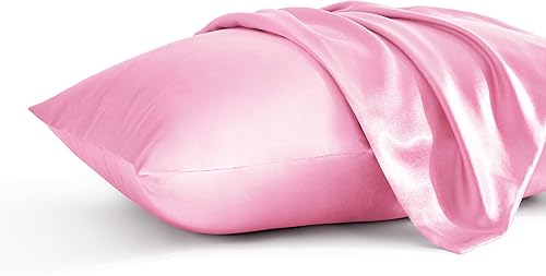 Vista 13 de BEDSUM Paquete de 2 fundas de almohada de satén de seda King para cabello y piel, suaves y lujosas, fundas de almohada con cierre de sobre, 20 x 36